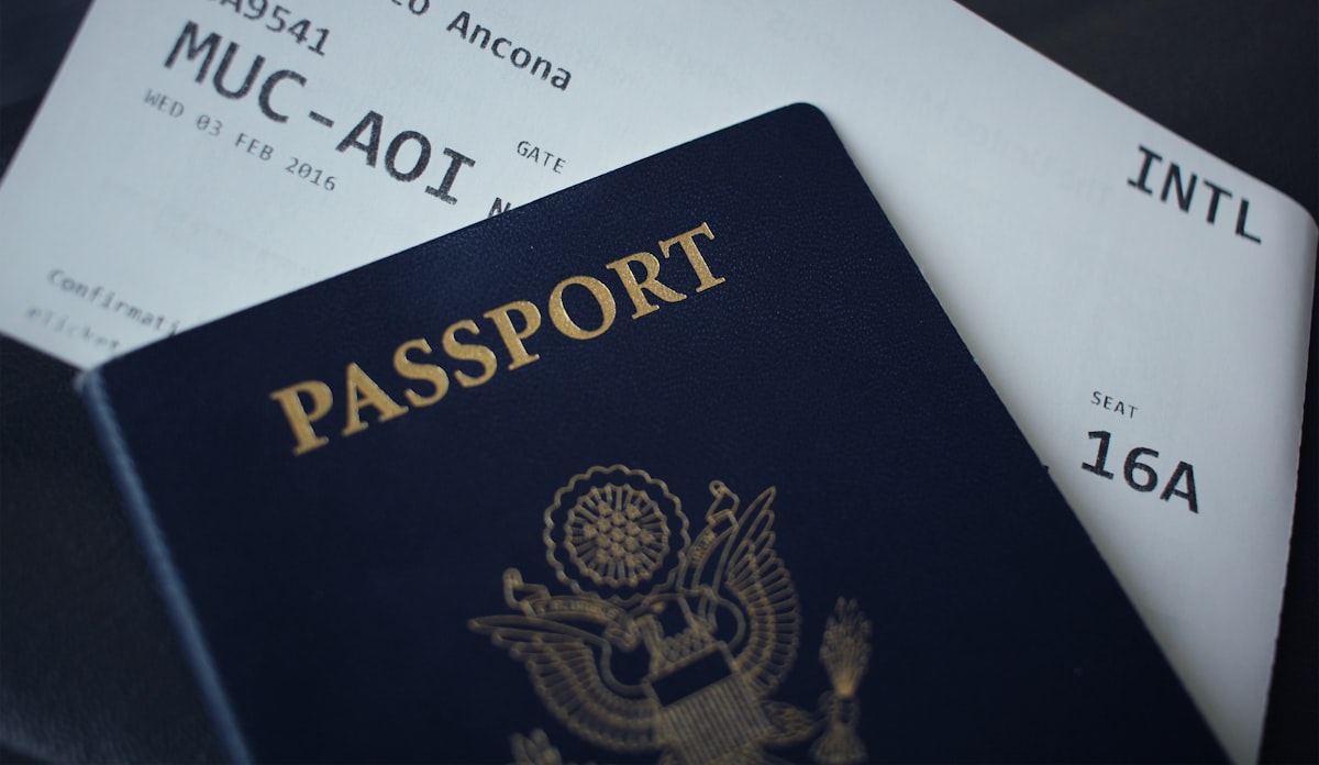 Passport and travel documents for a visa application